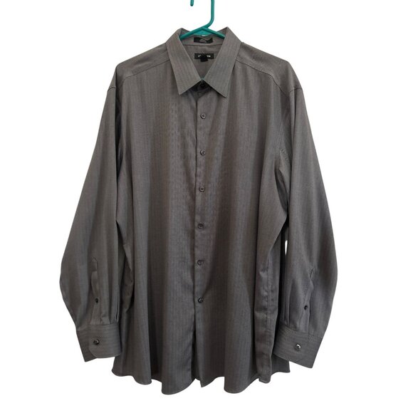 Claiborne Mens No Iron Slim Fit Long Sleeve Grey Button-Up Dress Shirt Size 18 - Picture 1 of 6